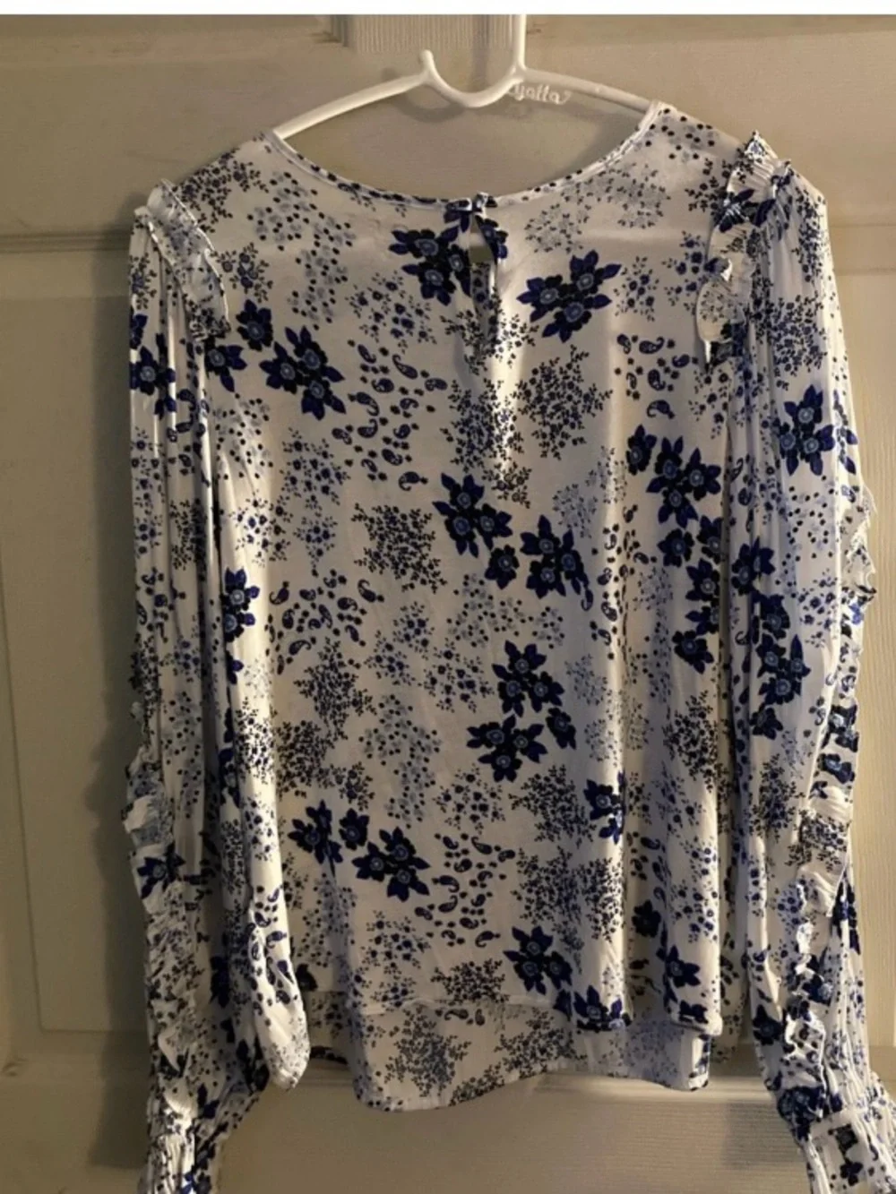 LOFT Floral Mixed Media Ruffle Sleeve Top Size M